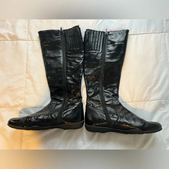 Boden Women’s Patent Leather Black knee high boots flat heel - Picture 2 of 6